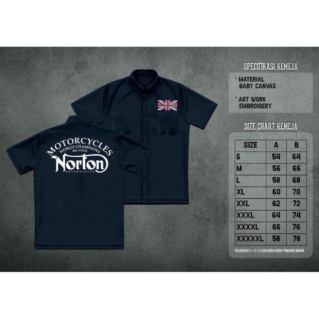 kemeja full bordir Norton biru navi
