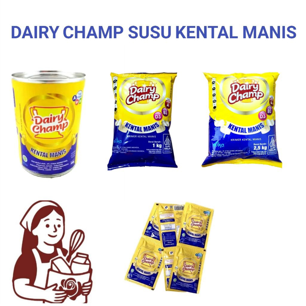 

Dairy Champ Krimer Susu Kental Manis SKM – Kaleng 480 g, Pillow 1 kg & Pillow 2,5 kg