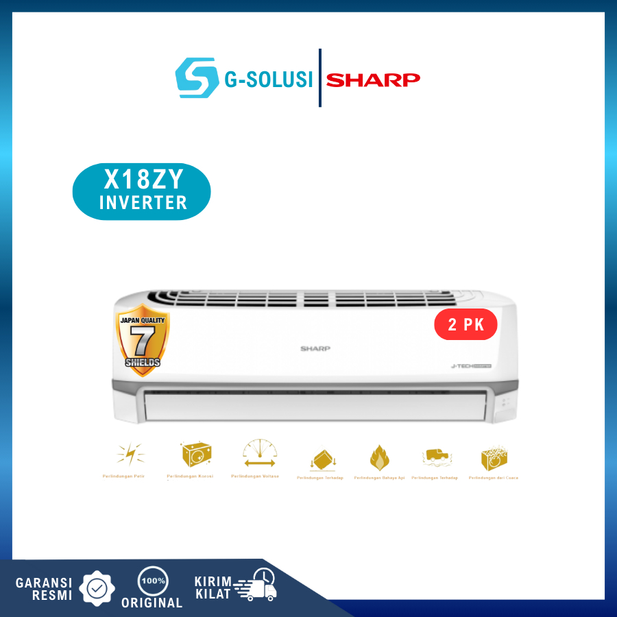 AC SHARP AH-X18ZY 2 PK | G-SOLUSI AC | J-Tech Inverter  | R32 | 7 Shield Protection | Coanda Air Flo