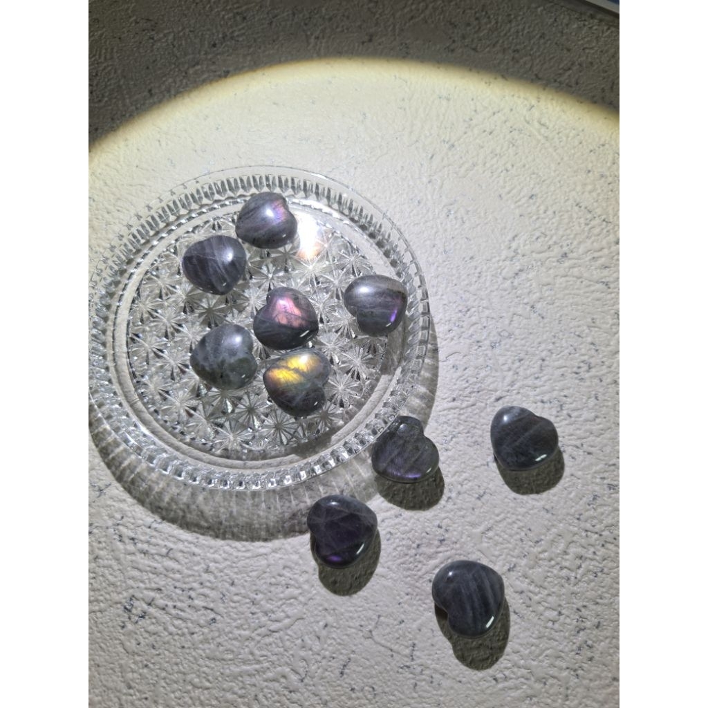 Natural Batu Kristal | Labradorite Heart Spacer Crystal for Protection against Negative Energies and