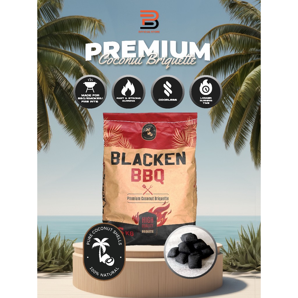 

BLACKEN BBQ Arang Briket Batok Kelapa | Bakar Cepat, Api Kuat, Tanpa Asap & Bau | Ramah Lingkungan