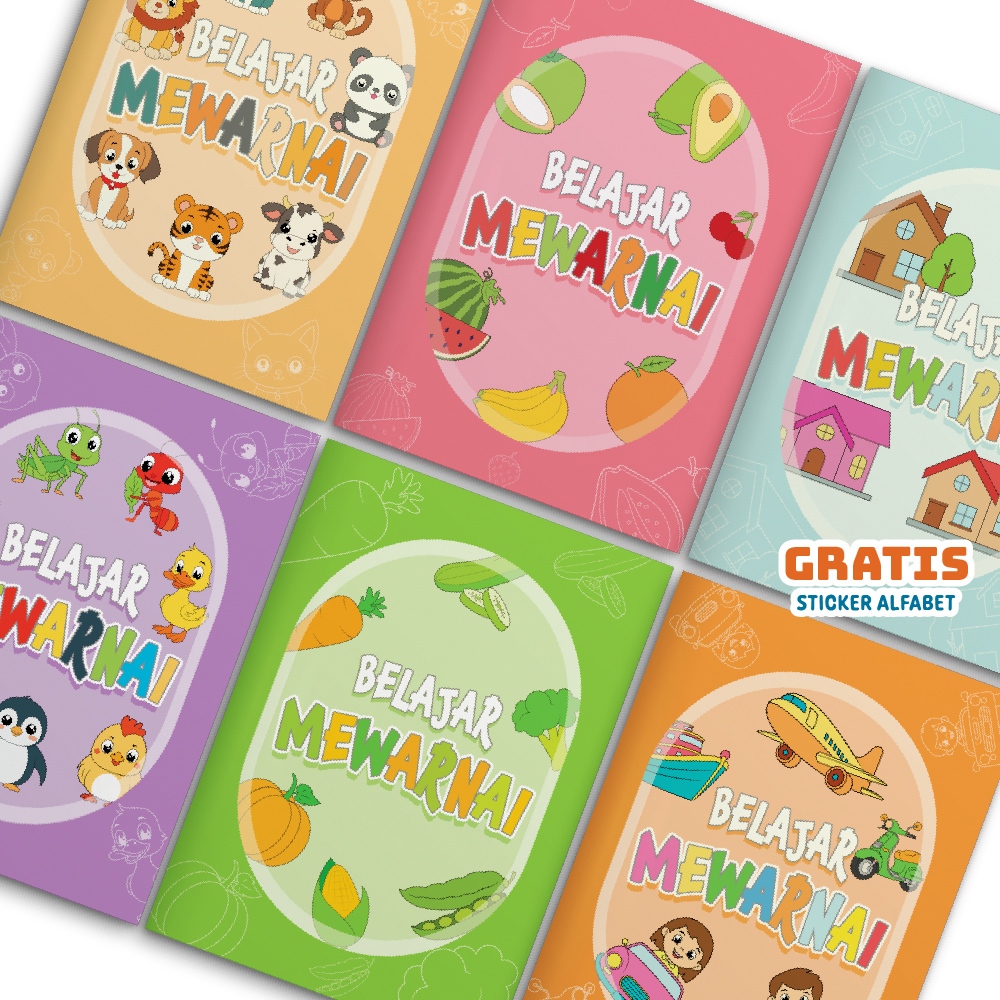 Buku Mewarnai Anak TK PAUD SD – Buah, Sayur, Hewan, Rumah, Kendaraan | Paket Grosir Murah Souvenir U