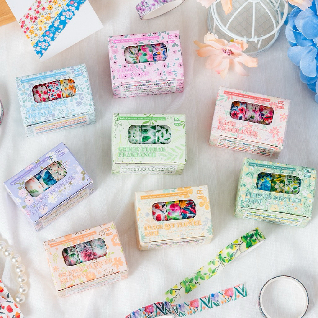 

[B970] Pita Washi Kotak Bahasa Bunga Musim Semi 5 Gulungan Lebar 1cm Buku Panduan Garis Pemisah Bunga dan Daun Pita Bunga Pastoral