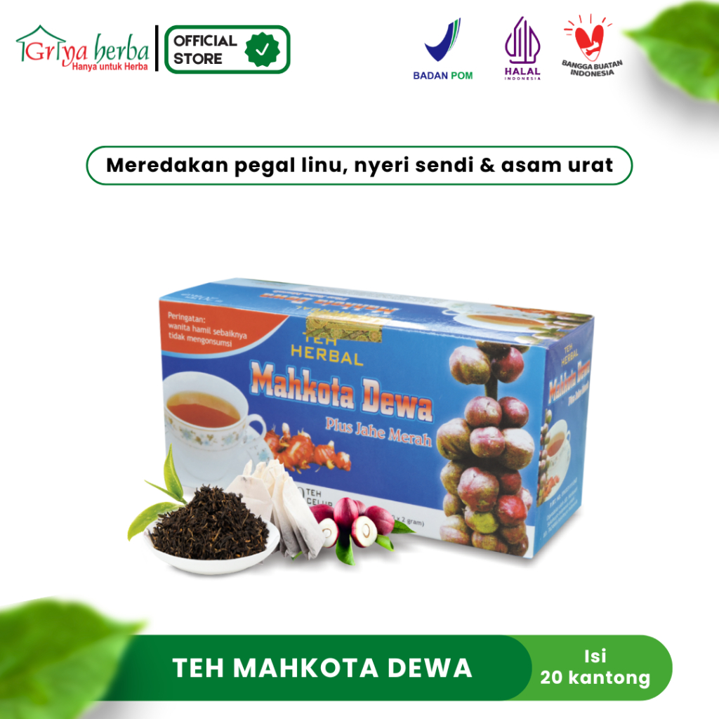 

Teh Mahkota Dewa Tazakka isi 20 kantong teh herbal untuk meredakan gejala asam urat dan persendian