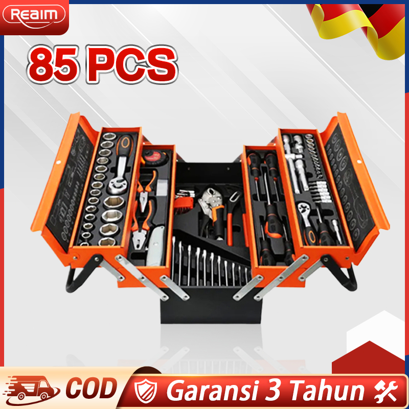 REAIM Tools kit 85PCS Kunci Set Lengkap Tool Box Set Lengkap Tool Box Kunci Shock SetAlatMultifungsi