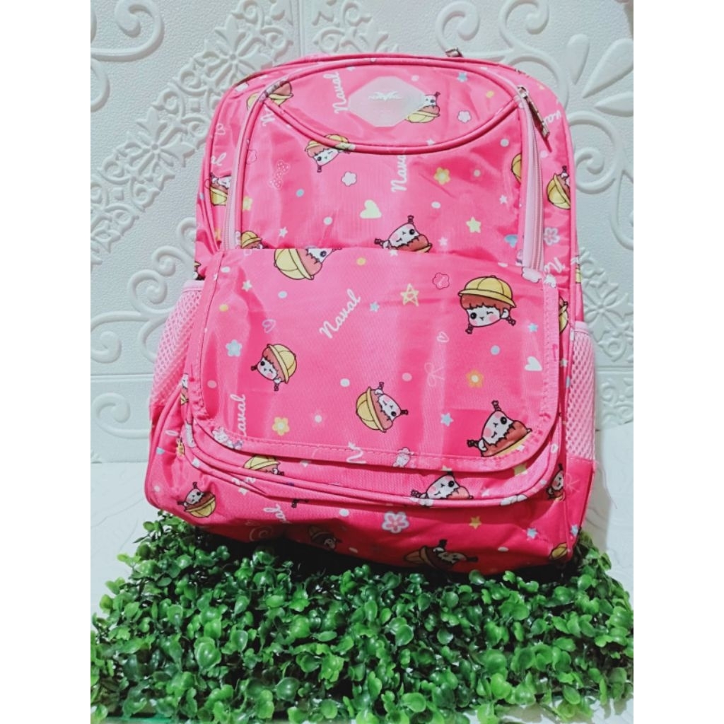 Tas Ransel Sekolah Naval Anak Perempuan Cantik Dilengkapi Mantel Tas