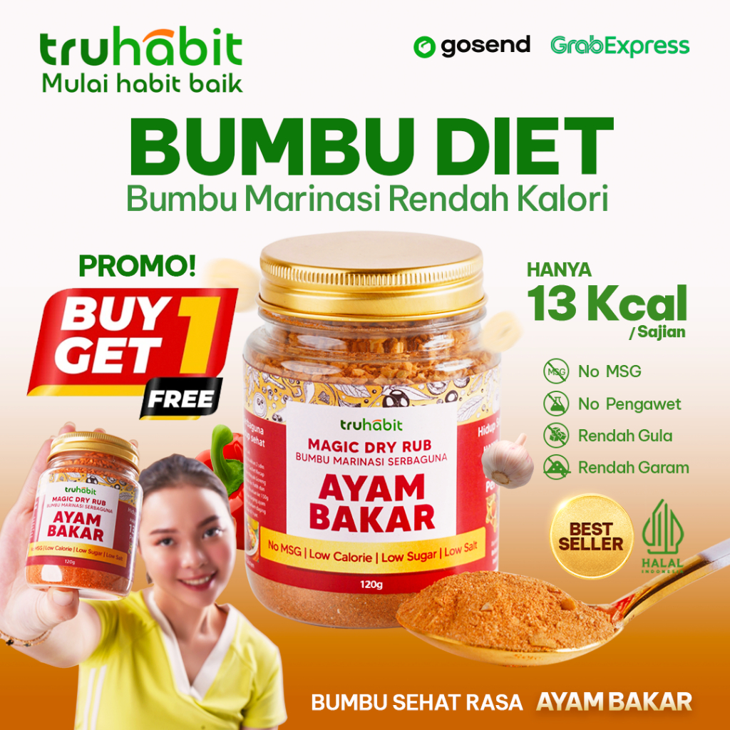 

(PROMO B1G1) - TRUHABIT, Dry Rub Ayam Bakar | Bumbu Diet | Bumbu Instan | Dry Rub Bumbu Marinasi Ayam & Daging Diet | Bumbu Dapur Bubuk Lengkap Tanpa MSG & Pengawet | Rendah Kalori
