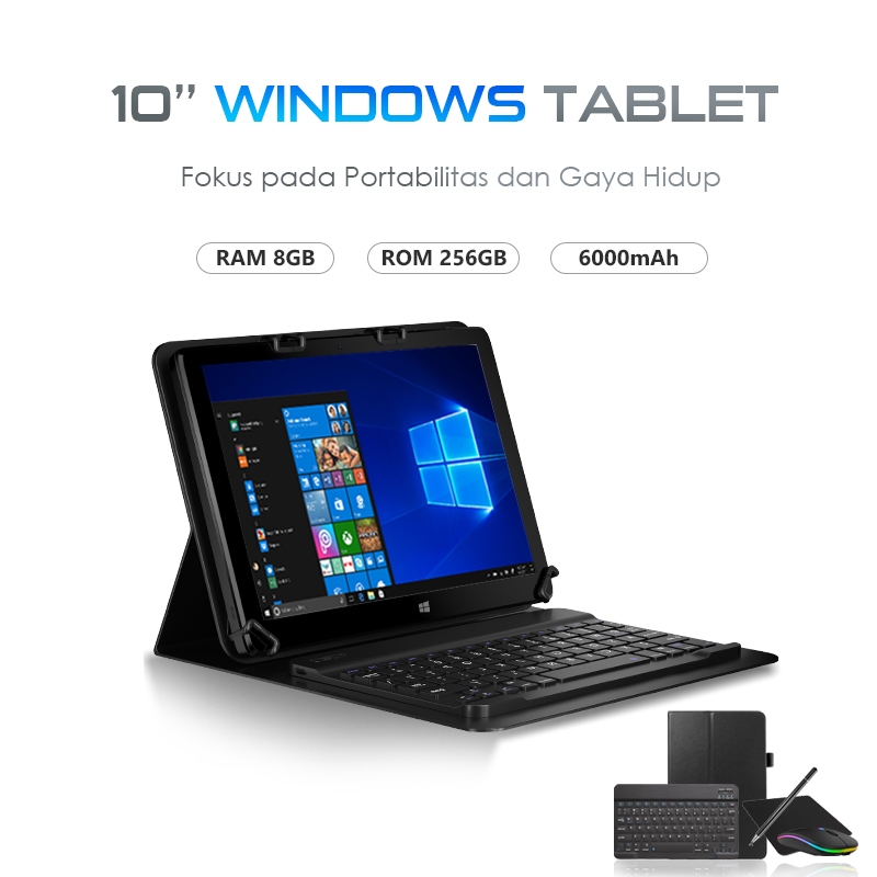 10.1" Windows 10 Tablet PC 6000mAh/1920x1200 Full HD Touchscreen Laptops Intel Quad-Core CPU