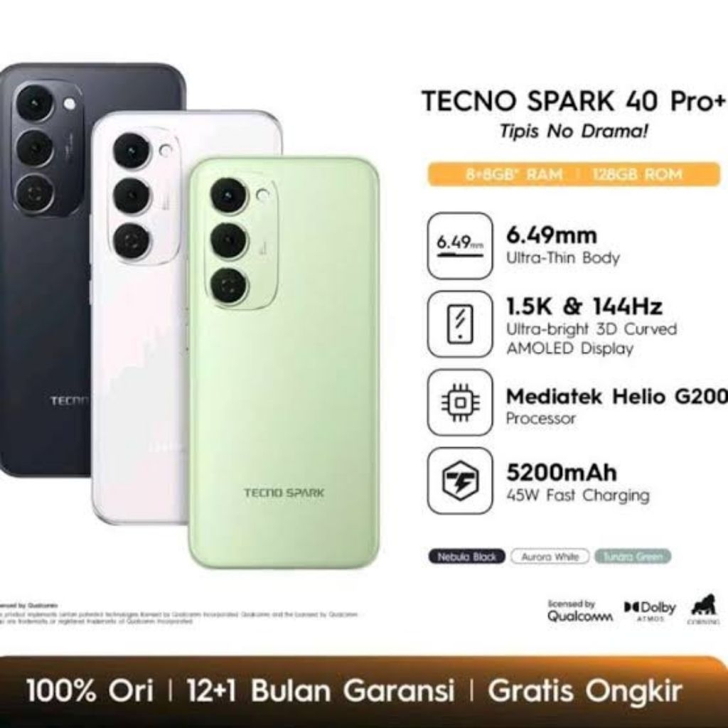Tecno Spark 40 Pro+ 8/256 Garansi Resmi