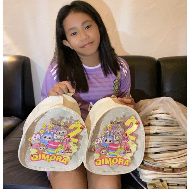 

Ransel Telur Mika Kombinasi Polyester Custom nama / Tas ultah/Egg Bag/Tas souvenir