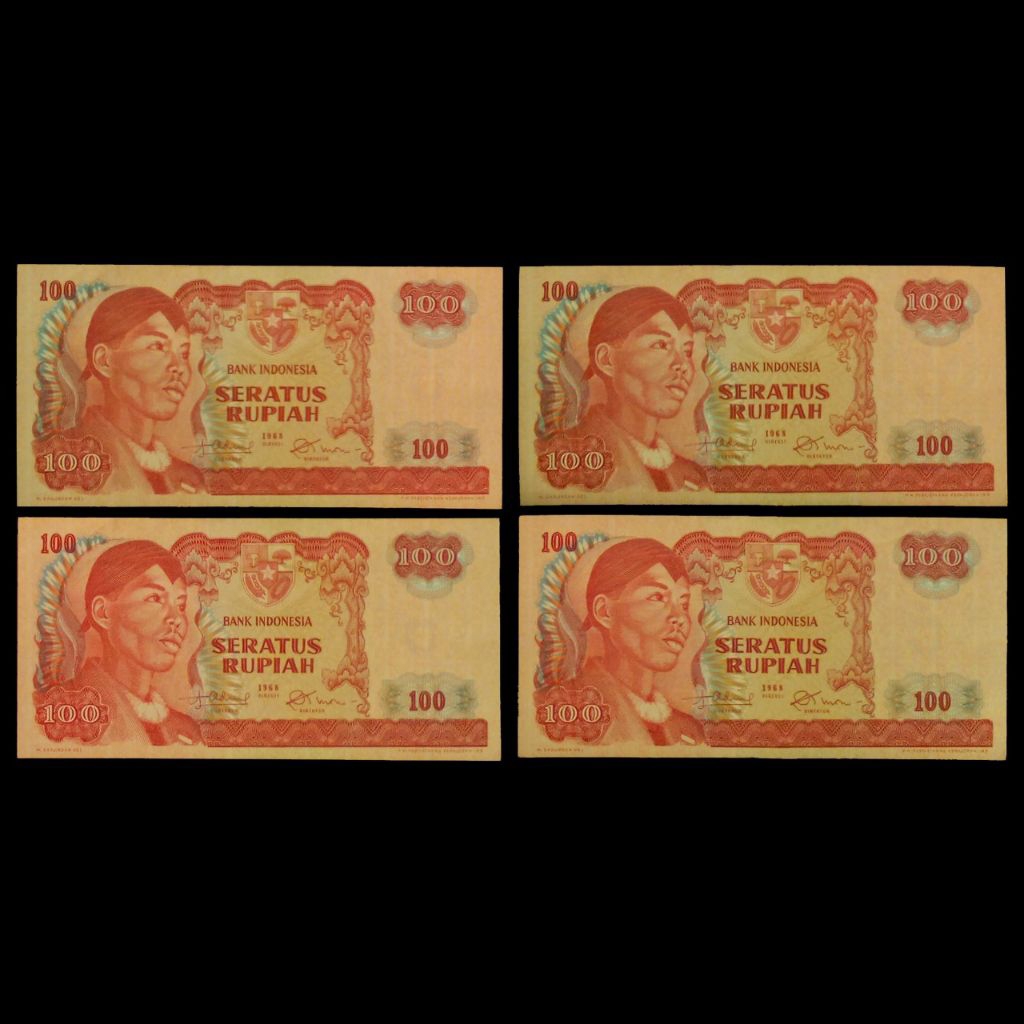 Set Urut Uang Kertas Indonesia. 100 Rupiah tahun 1968. Seri Jenderal Sudirman. 1 AU + 3 UNC