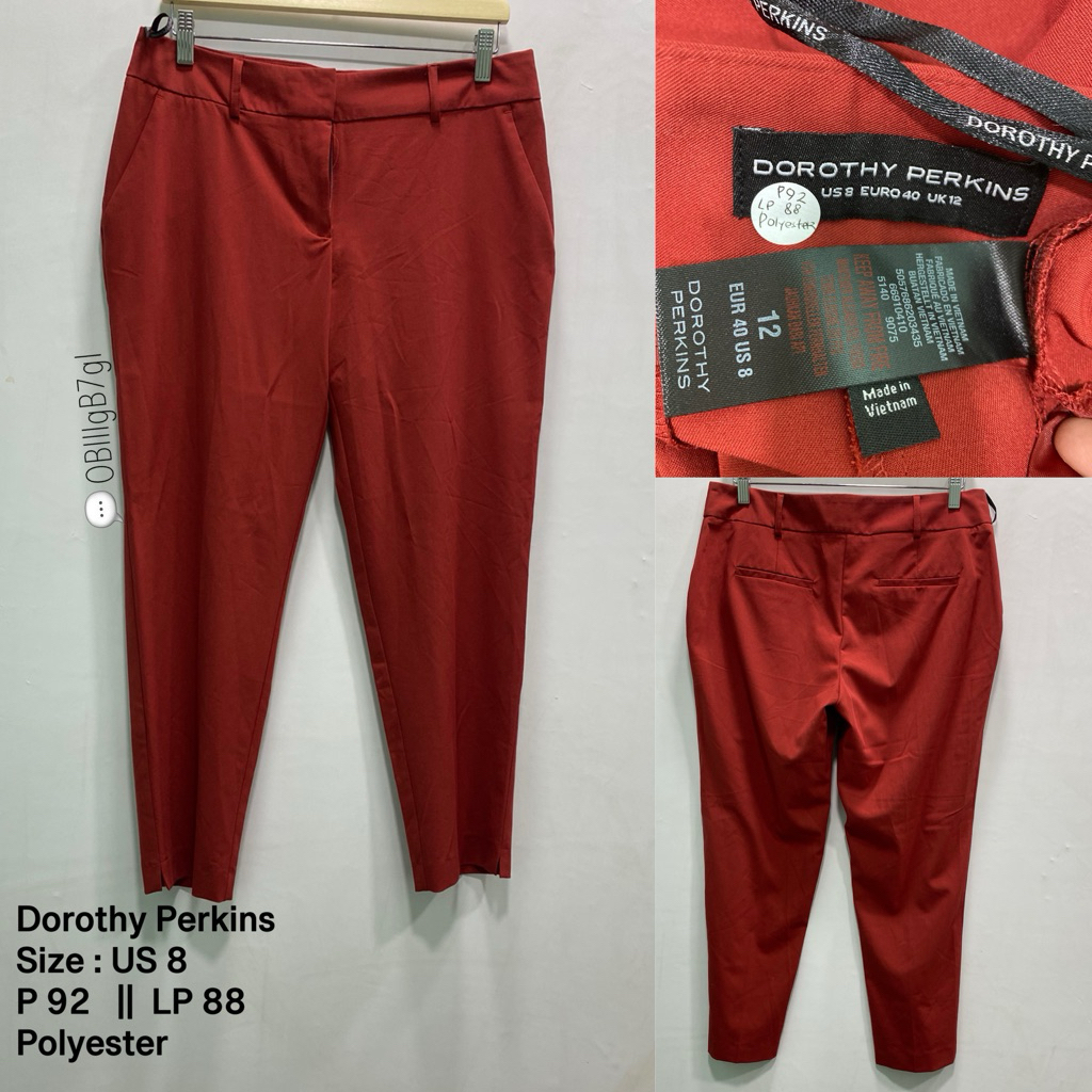 dorothy perkins celana panjang wanita kerja santai semi format merah bata marun maroon orange size L