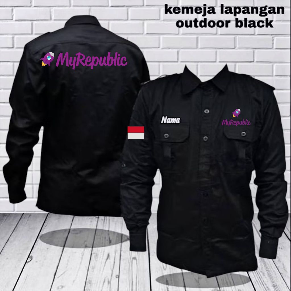 Kemeja MyRepublic Baju My Republic Seragam My Republic Hitam Panjang