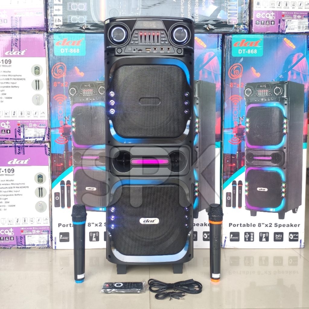 Speaker Portable DAT DT 868 8 inch 2 Mic Wireless