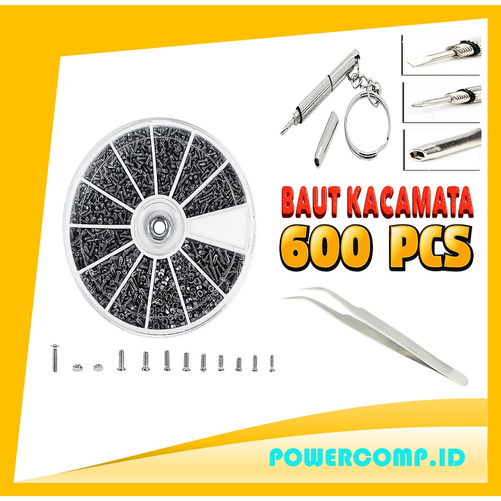 Paket Sekrup Kacamata 600 PCS + Obeng & Pinset – Walfront Baut Mini Serbaguna Untuk Frame Kacamata, 