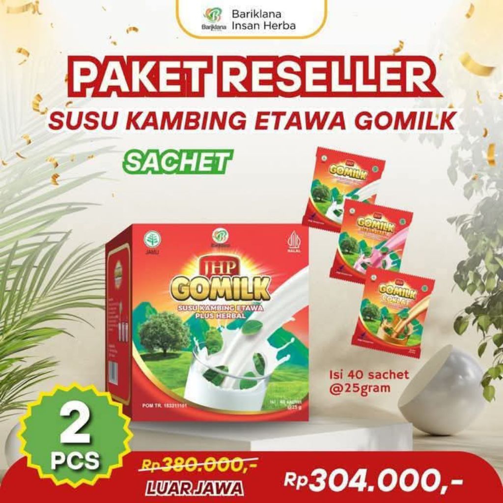 

(PAKET RESELLER) BISA COD Gomilk sachet 2box susu kambing etawa paket hemat diskon 20%