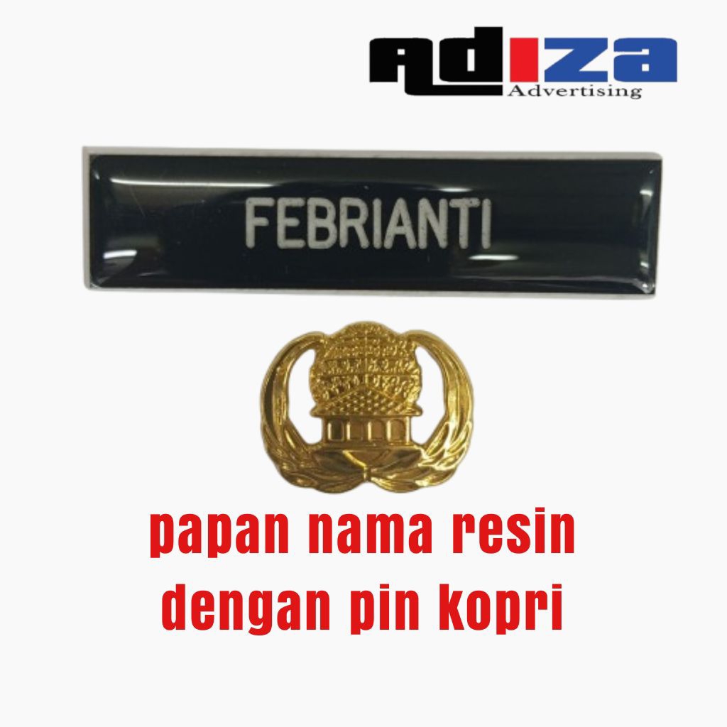 

Papan nama/name teg di resin murah dan cepat, pin kopri 3cm