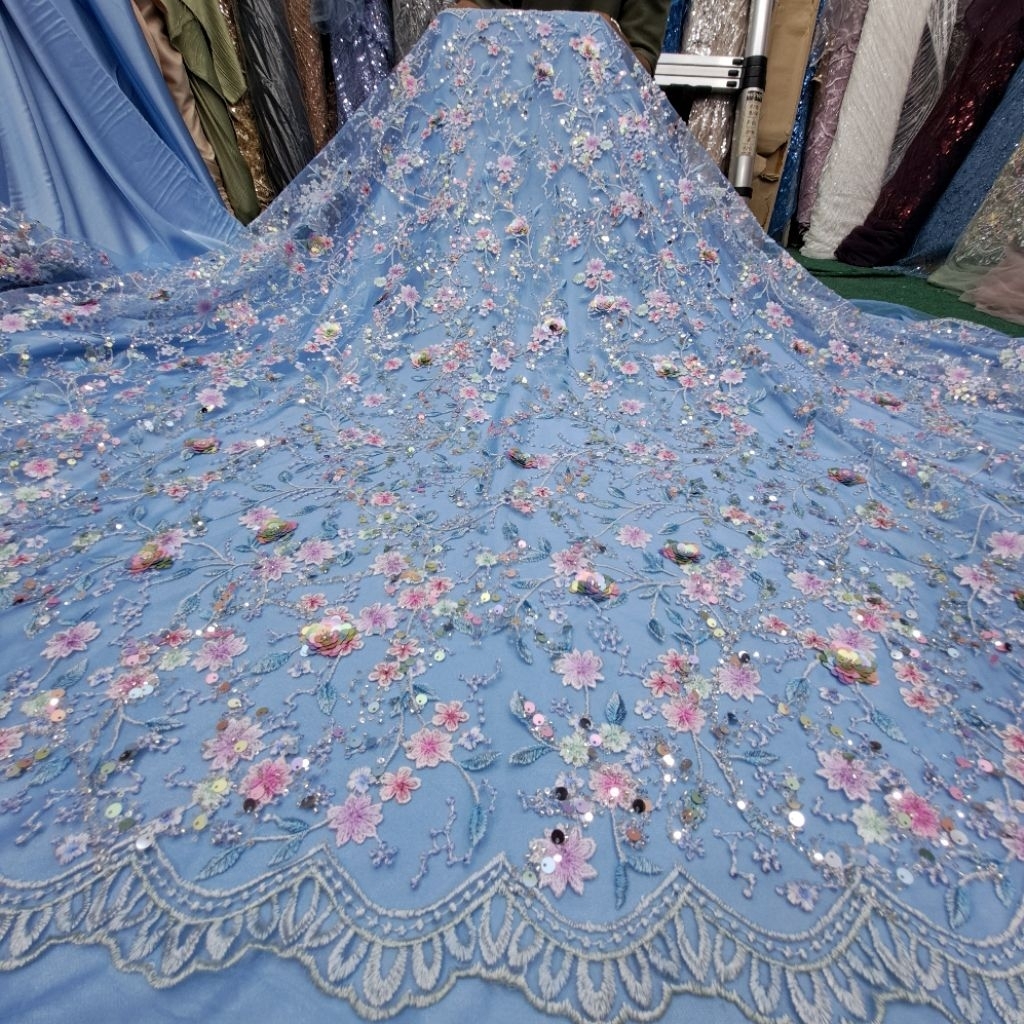 tile 3D nagita full payet multicolor/bunga timbul/bahan kebaya