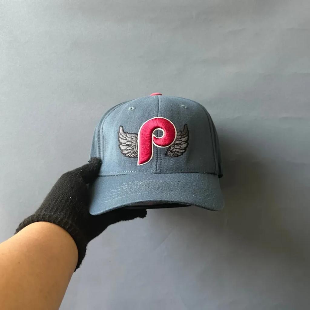 Topi Flexfit Baseball Unisex Pria Wanita MLB - PHILADELPHIA PHILLIES Abu Gelap