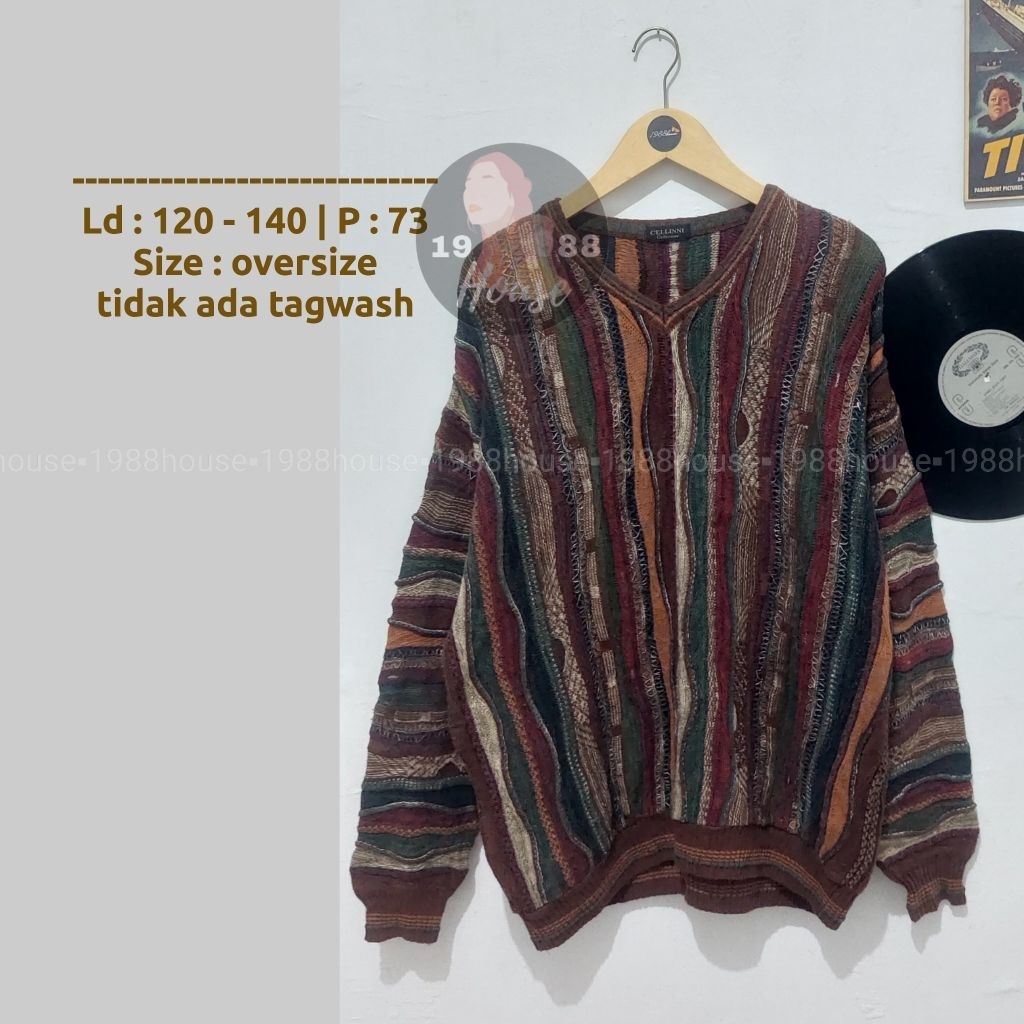 Ala Coogie Sweater vintage Timbul Vneck Oversize