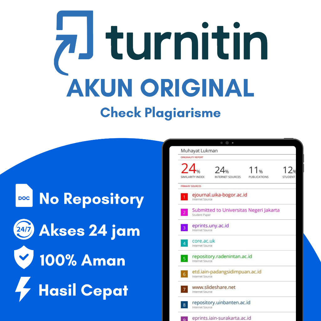 TURNITIN NO REPOSITORY LIFETIME UNLIMITED CEK PLAGIASI GARANSI