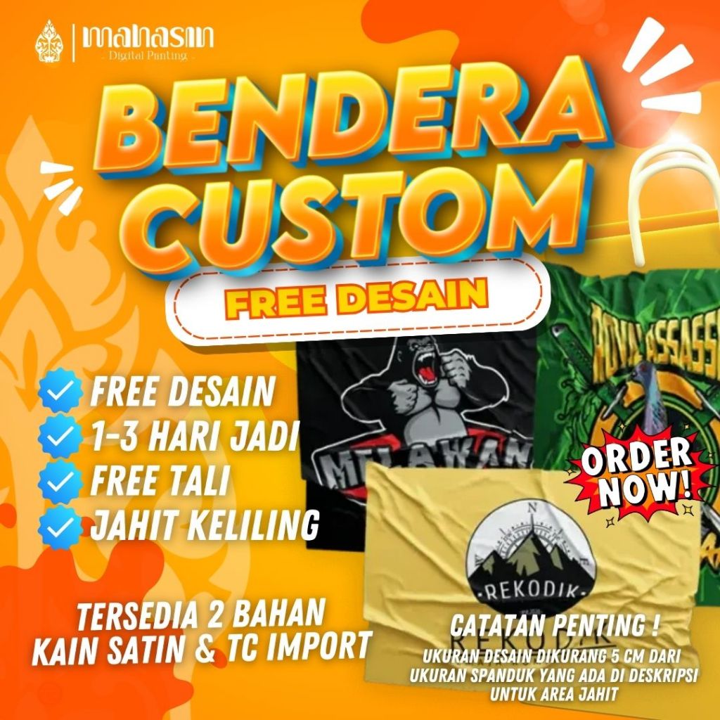 BENDERA CUSTOM KAIN SATIN PREMIUM KAIN TC IMPORT GIANT FLAG MINI FLAG BENDERA KOMUNITAS