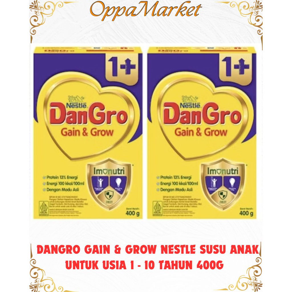 

DANGRO Gain & Grow 1+ Nestle Susu Formula Pertumbuhan Kalsium Anak Usia 1 - 10 Tahun 400G