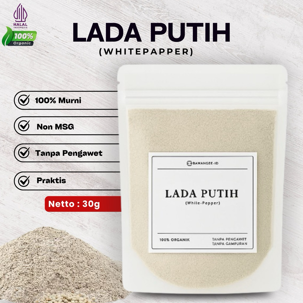 

Lada Putih Bubuk Sachet - Merica Bumbu Asli Murni Organik 30g