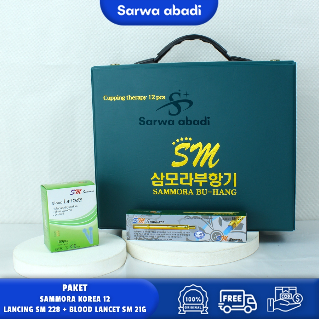 Paket Alat Bekam SM Biru Isi 12 + Lancing Gold Sammora SM228 + Blood Lancet Sammora BL21G SM