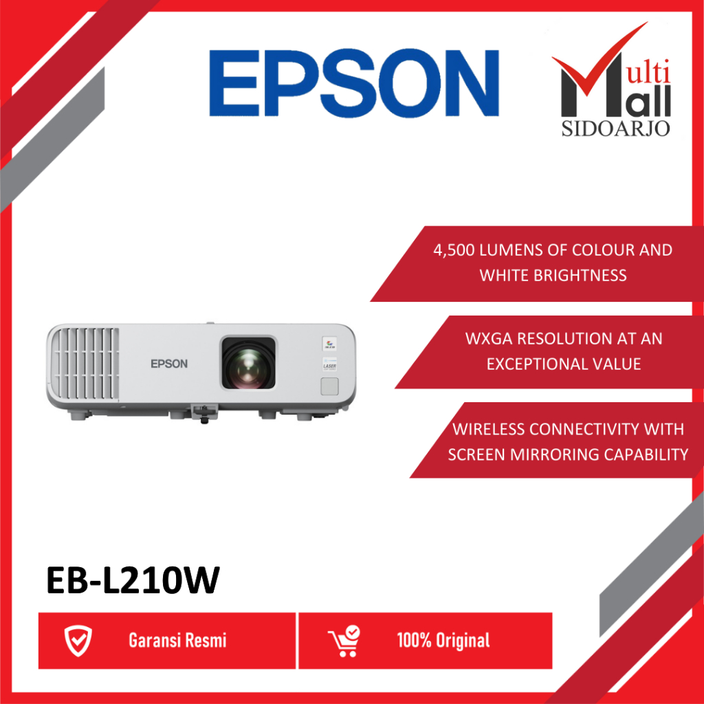 Epson Proyektor EB-L210W EB L210W EBL210W WXGA 4500 LUMENS WIFI 3LCD Pengganti L200W