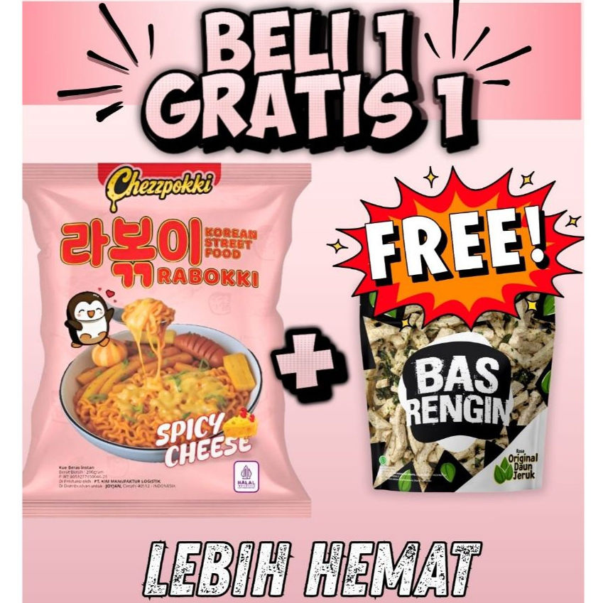 

Beli 1 Gratis 1 Chezzpokki Rabokki topokki Rose Spicy cheese HALAL free basreng daun jeruk