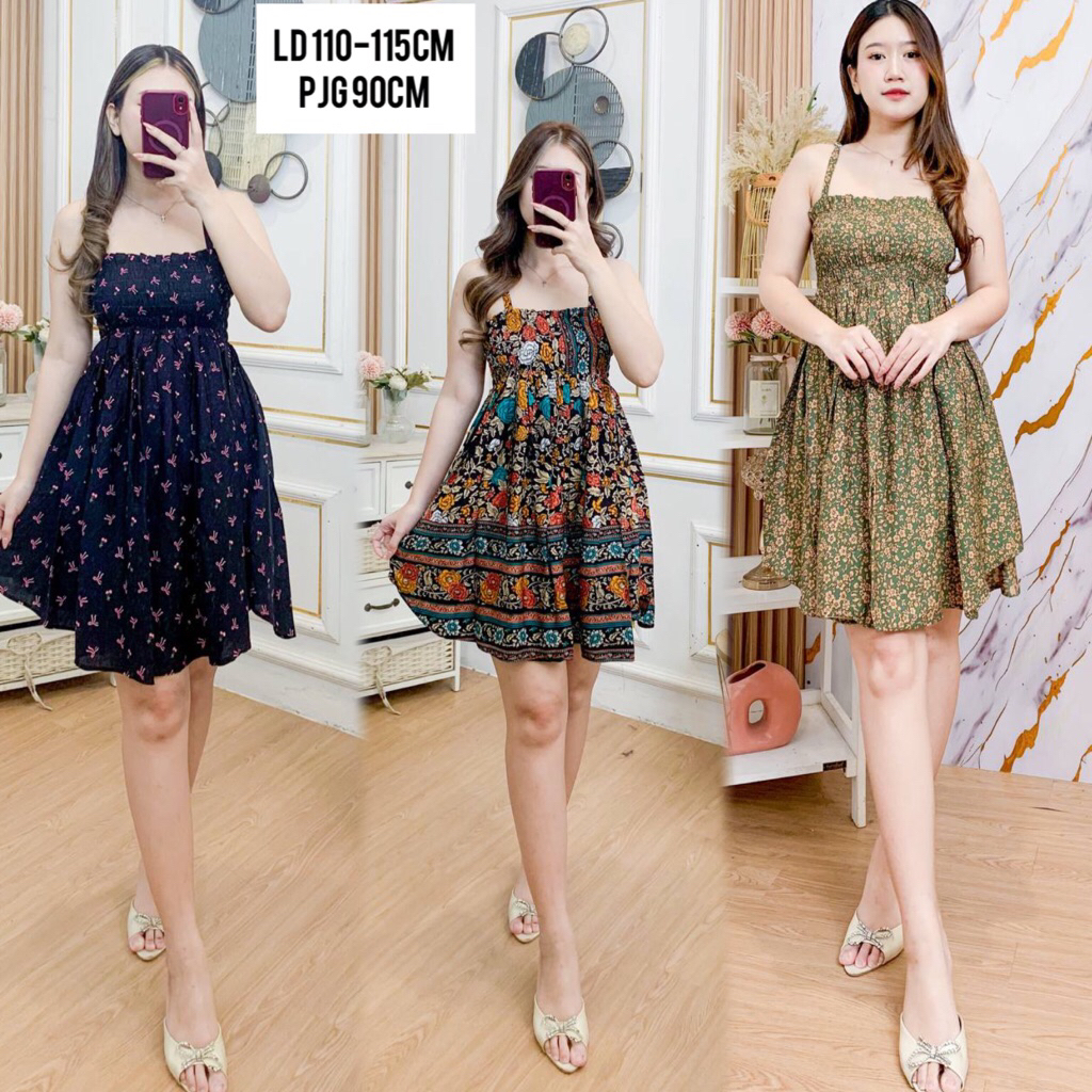 Grosir Daster - Daster Pendek Kerut Dada Tali Pundak Lexie- Daster Pendek Sexy Bahan Rayon Bali