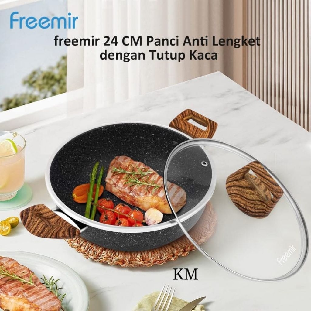 freemir panci wajan anti lengket tutup kaca