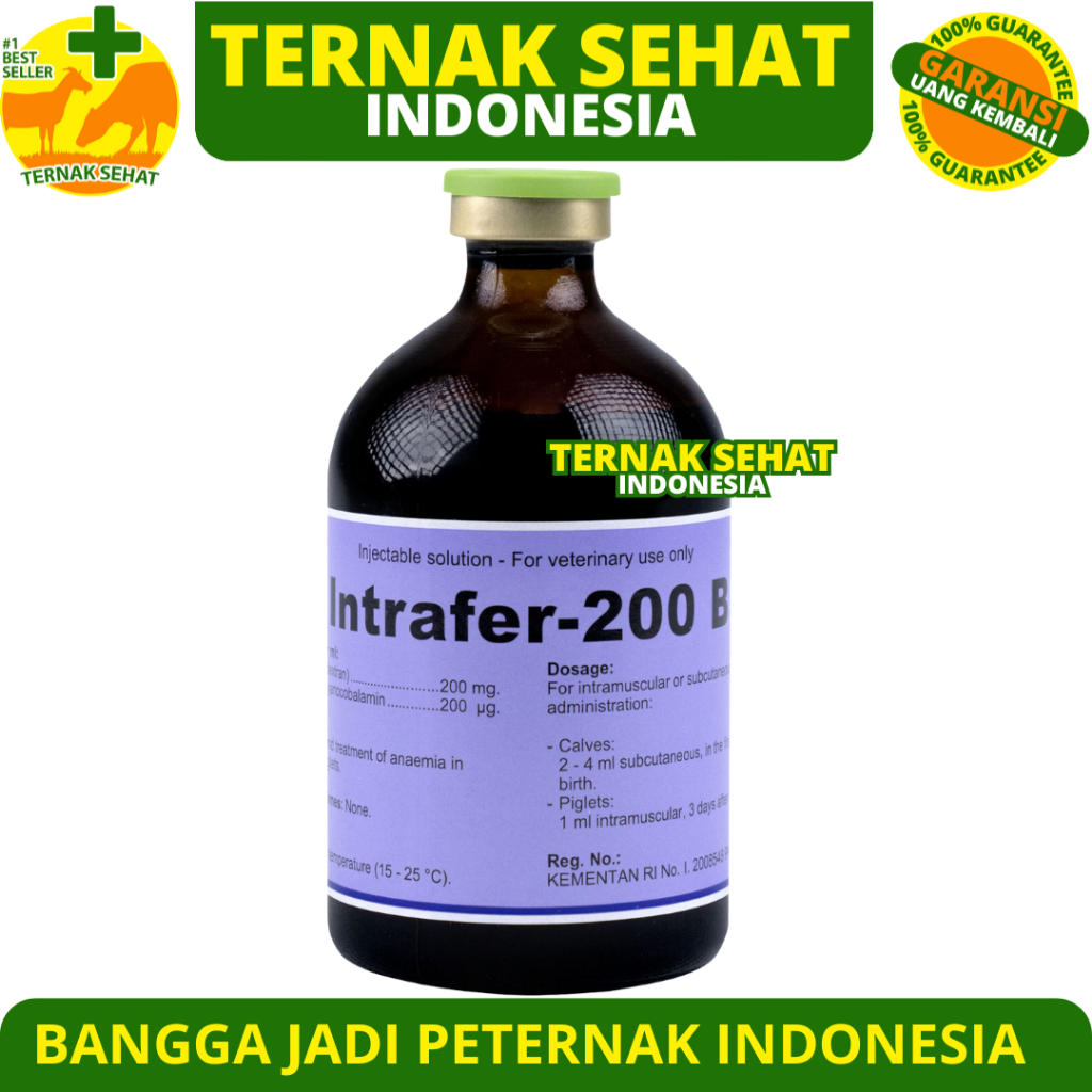 INTRAFER 200 B12 100ML - Obat Hewan Anti Anemia & Pemacu Pertumbuhan Fe & B12 Sapi Babi Kambing