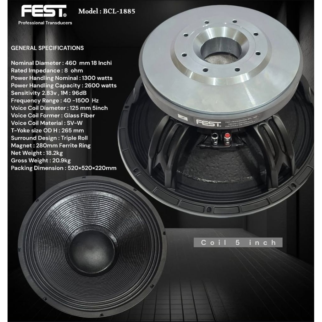 Speaker 18 inch Fest BCL 1885 Original Speaker Sub 18inc Fest BCL 1885