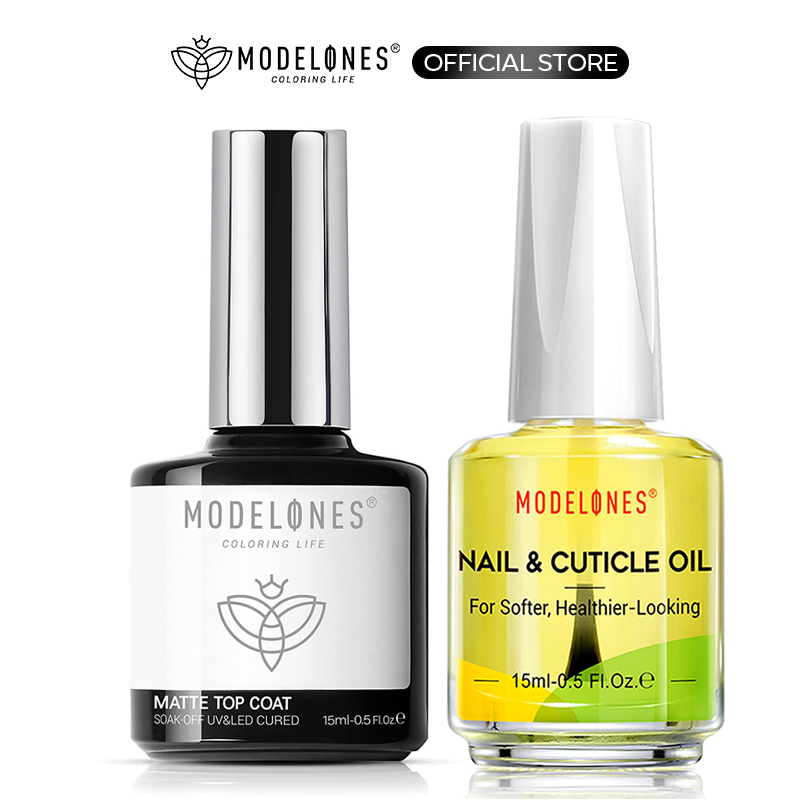 MODELONES 2Pcs Gel Nail Polish Matte Top Coat Set with Cuticle Oil