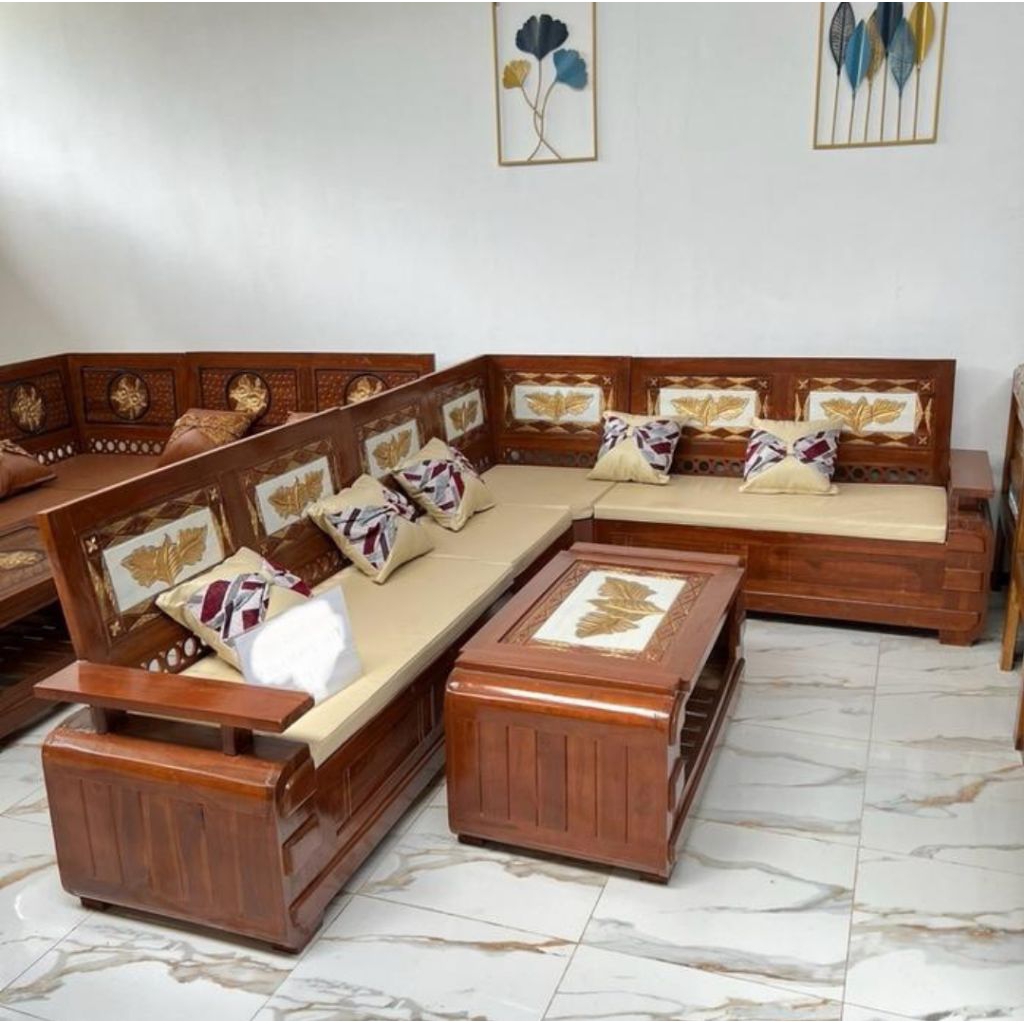 Set kursi sudut domini / kursi tamu L kayu jati berkualitas furniture jepara