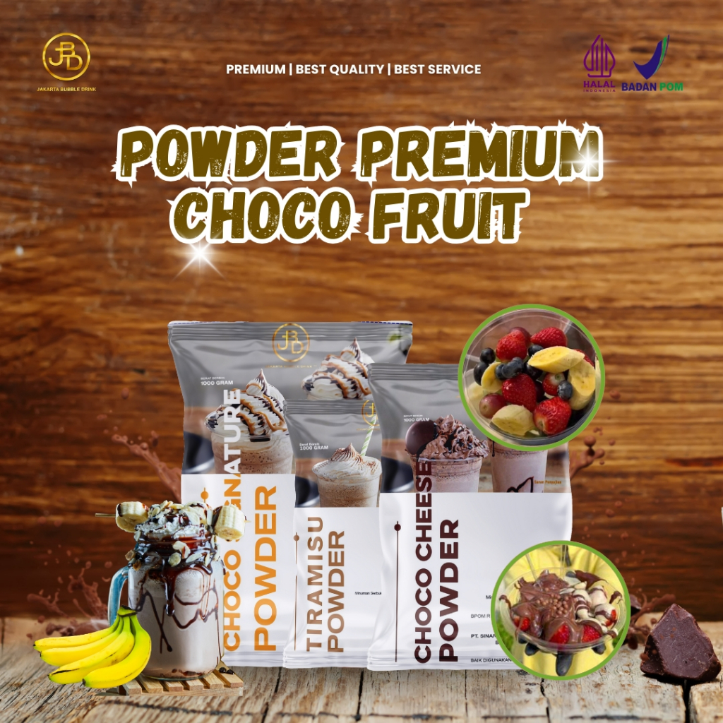 

[BUBUK CHOCO FRUIT] JBD Bubuk Minuman Buah COKLAT Premium 1 KG | Powder Non Gula | Halal & BPOM