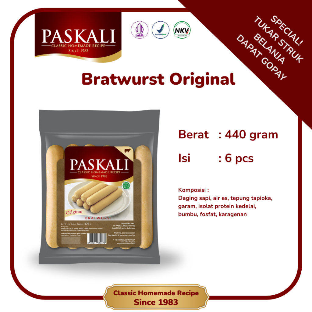 

Bratwurst Original Sosis Sapi 440 Gram Isi 6 Pcs