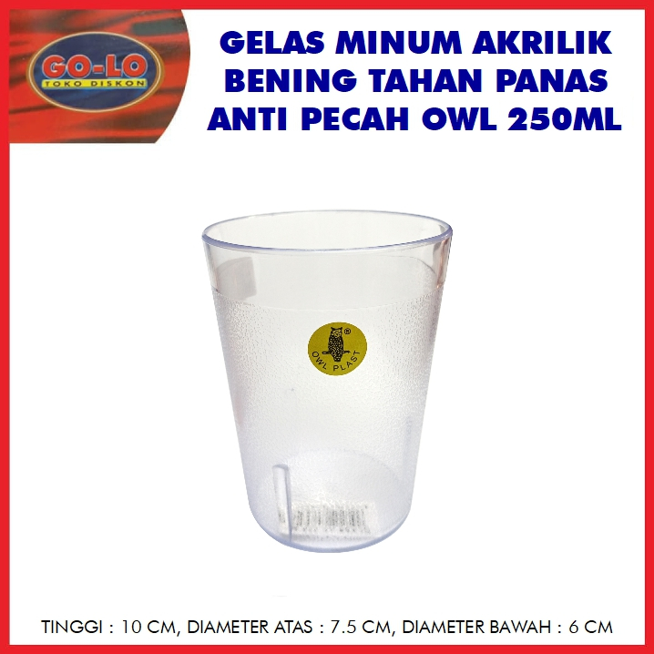 Gelas minum akrilik bening tahan panas anti pecah owl 250ml