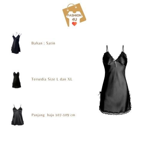 4U Pakaian Baju Dress Satin Pita Renda Bunga Baju Tidur Bahan Dres Satin BT1175