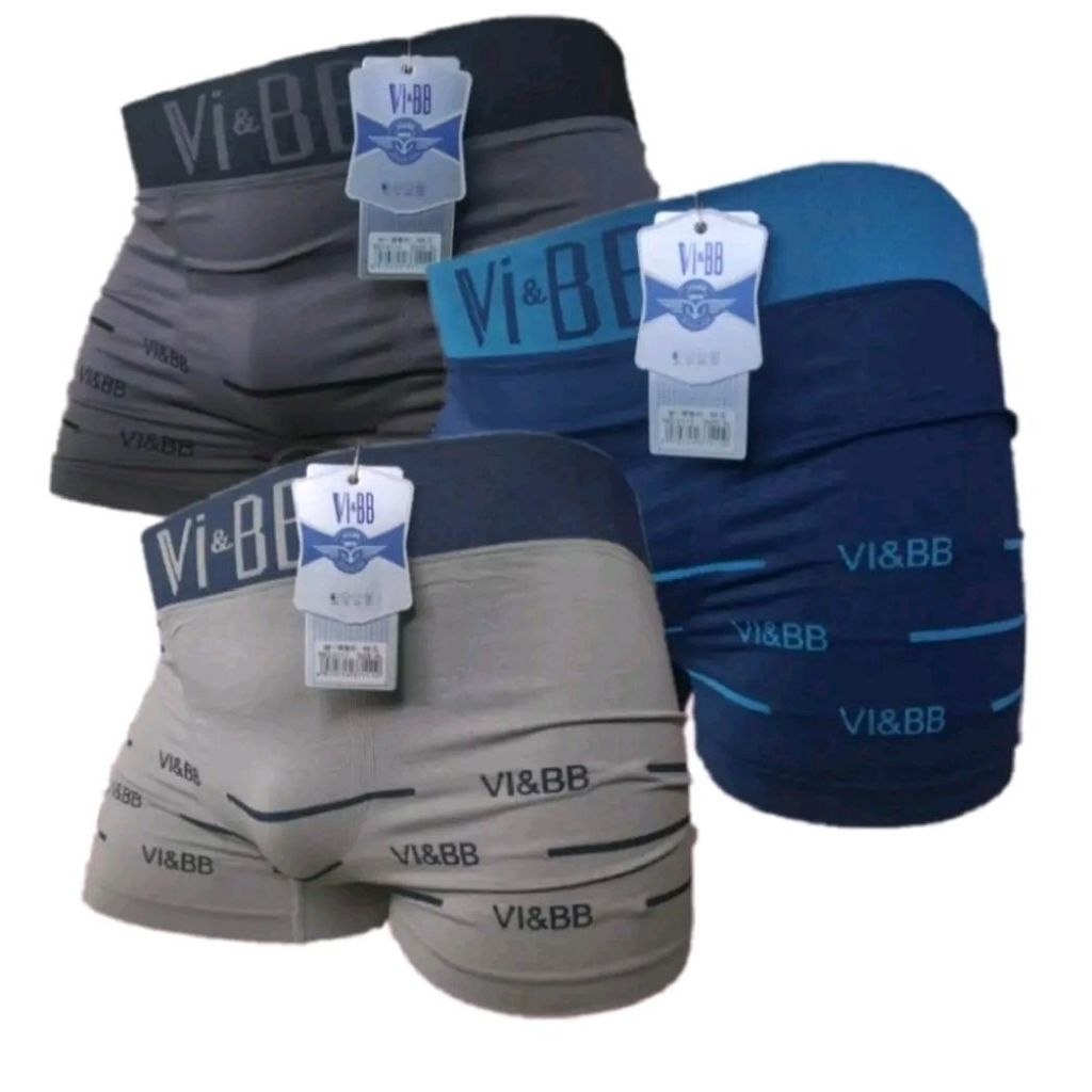 Original Celana Boxer Pendek Rajut Pria Dewasa Merek Vi Bb Bahan Katun Spandex Nyaman Lembut Cowok