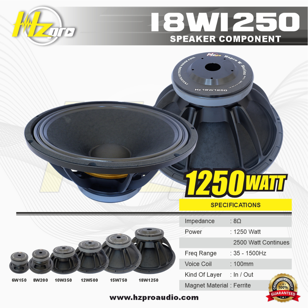 SPEAKER KOMPONEN 18 Inch HZ PRO 18W1250 ORIGINAL