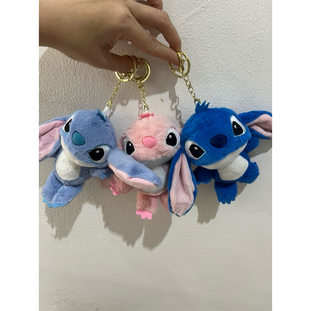 Gantungan Kunci  Lilo & Stitch Angel Ungu Biru Pink Boneka Plush Toys Cute Empuk Halus