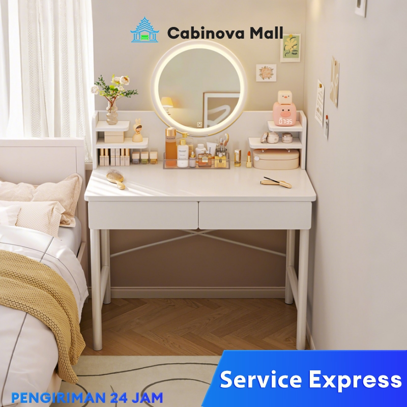 Meja Rias Lampu LED Meja Rias Putih Meja Rias Kecil Meja Kosmetik Meja Kamar Tidur