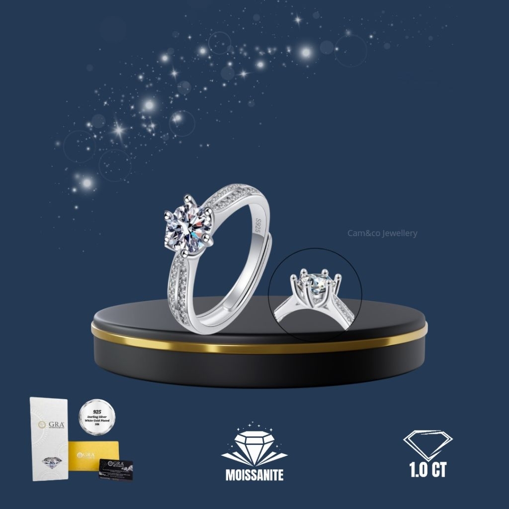 Cam&co BELLA Ring Cincin Wanita Moissanite Diamond Ring Original Premium White Gold Rhodium Plated S
