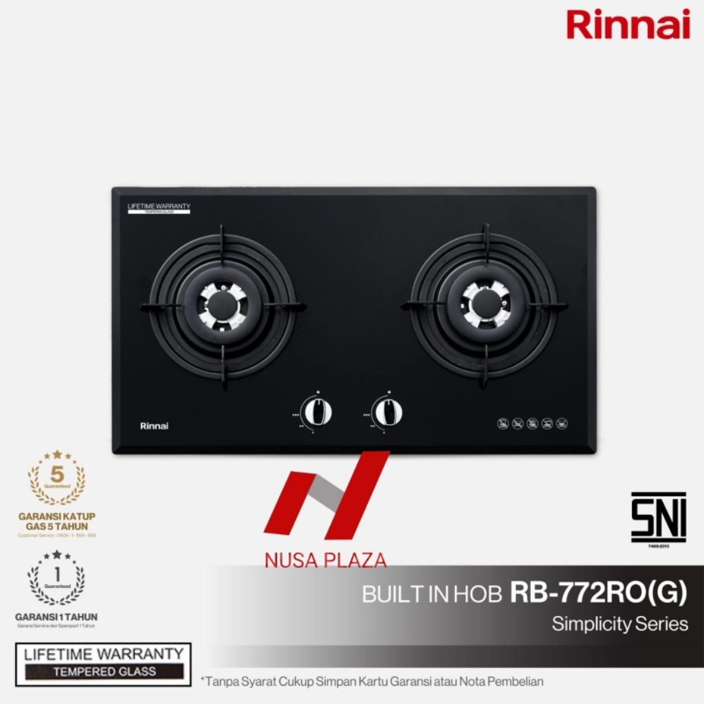 KOMPOR GAS RINNAI 2 TUNGKU RB-772ROG / KOMPOR TANAM RINNAI RB772ROG KACA