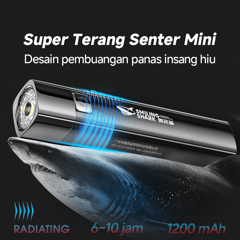 SMILING SHARK Senter Mini LED Super Terang 617A Portable dengan Daya Tahan 1200mAh / Camping Berkema