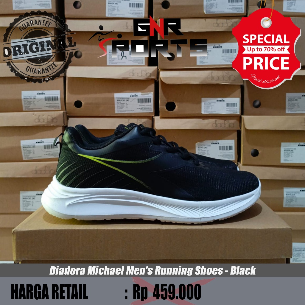 Sepatu Lari Diadora Michael Men's Running Shoes - Black Original 100%