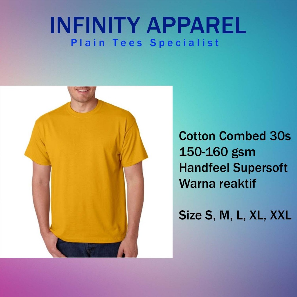 Kaos Polos Combed 30s Lengan Pendek KUNING MUSTARD Infinity Apparel 100% Katun Size Besar Jumbo Cott